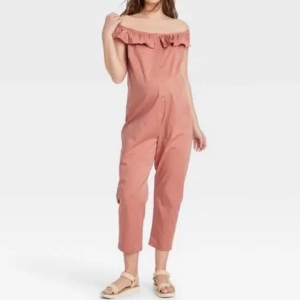 The Nines by Hatch Maternity Jumpsuit Sleeveless Cropped Ruffle Rose Pink Size M